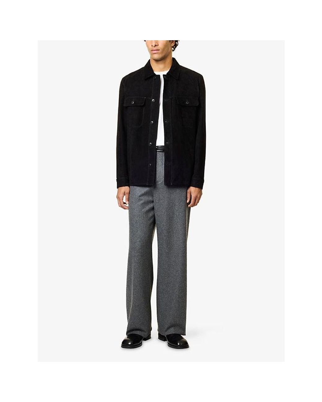 Sunspel Black Regular-Fit Suede Overshirt for men