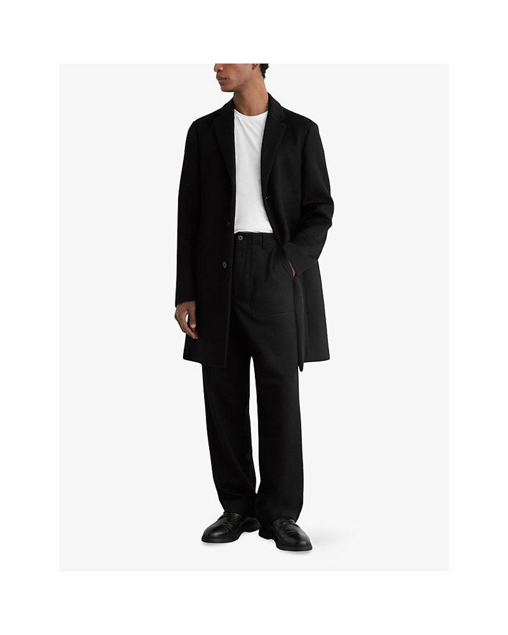Reiss Black Chain Wide-Leg Wool-Blend Trousers for men