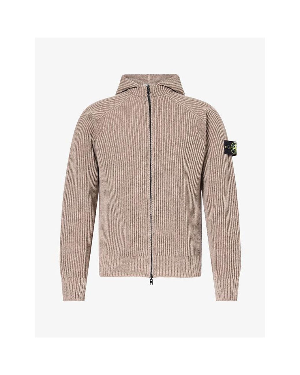 Stone Island Natural Reversible Full-Zip Wool Cashmere Hoody for men
