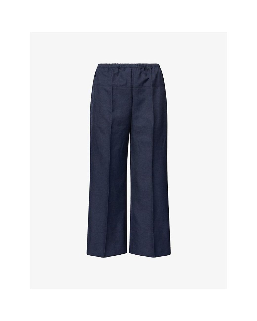 Theory Blue Wide Cropped-Leg Twill Trousers