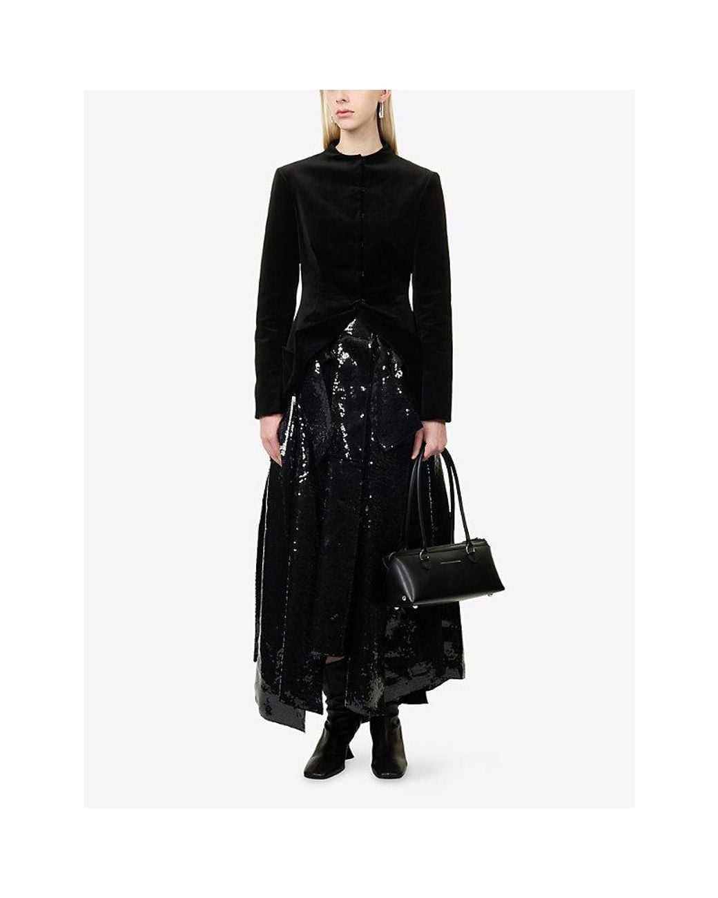 A.W.A.K.E. MODE Black Multi-Panel Sequin Woven Maxi Skirt