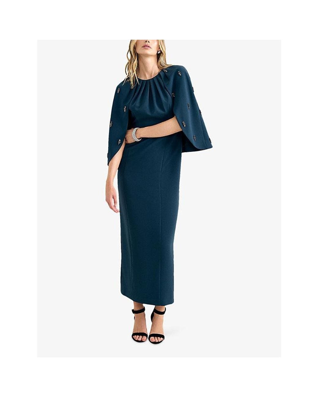 Phase Eight Blue Michelle Jewelled-Cape Stretch-Woven Maxi Dress
