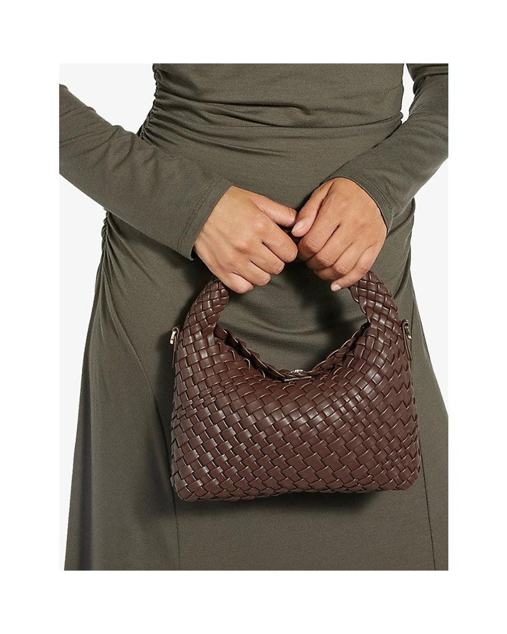 Dune Brown Dinkydeliberate Mini Woven Faux-Leather Top-Handle Bag