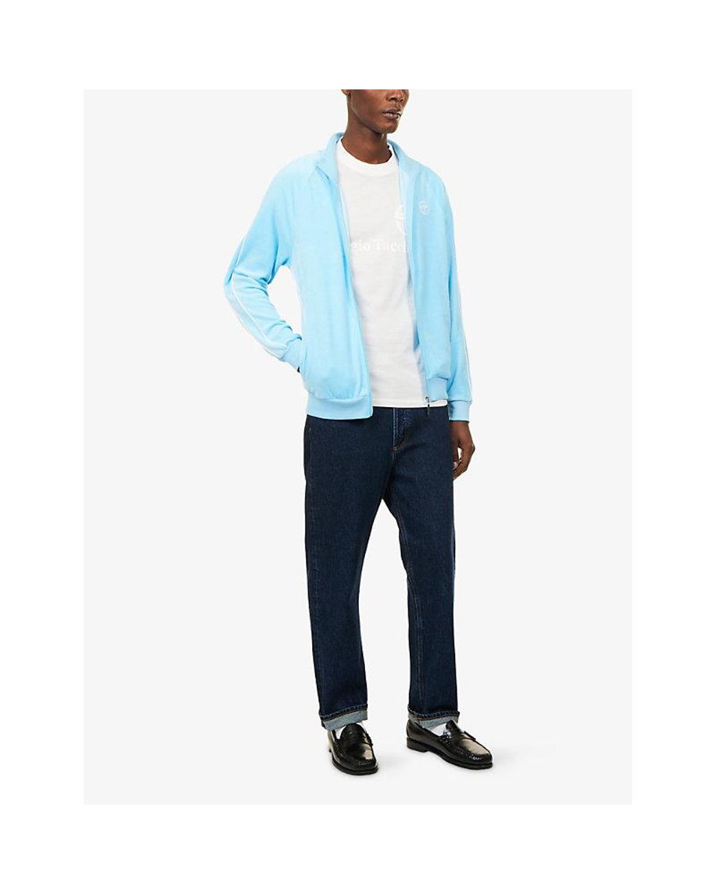 Sergio Tacchini Blue Tasso Logo-Embroidered Velour Track Top for men