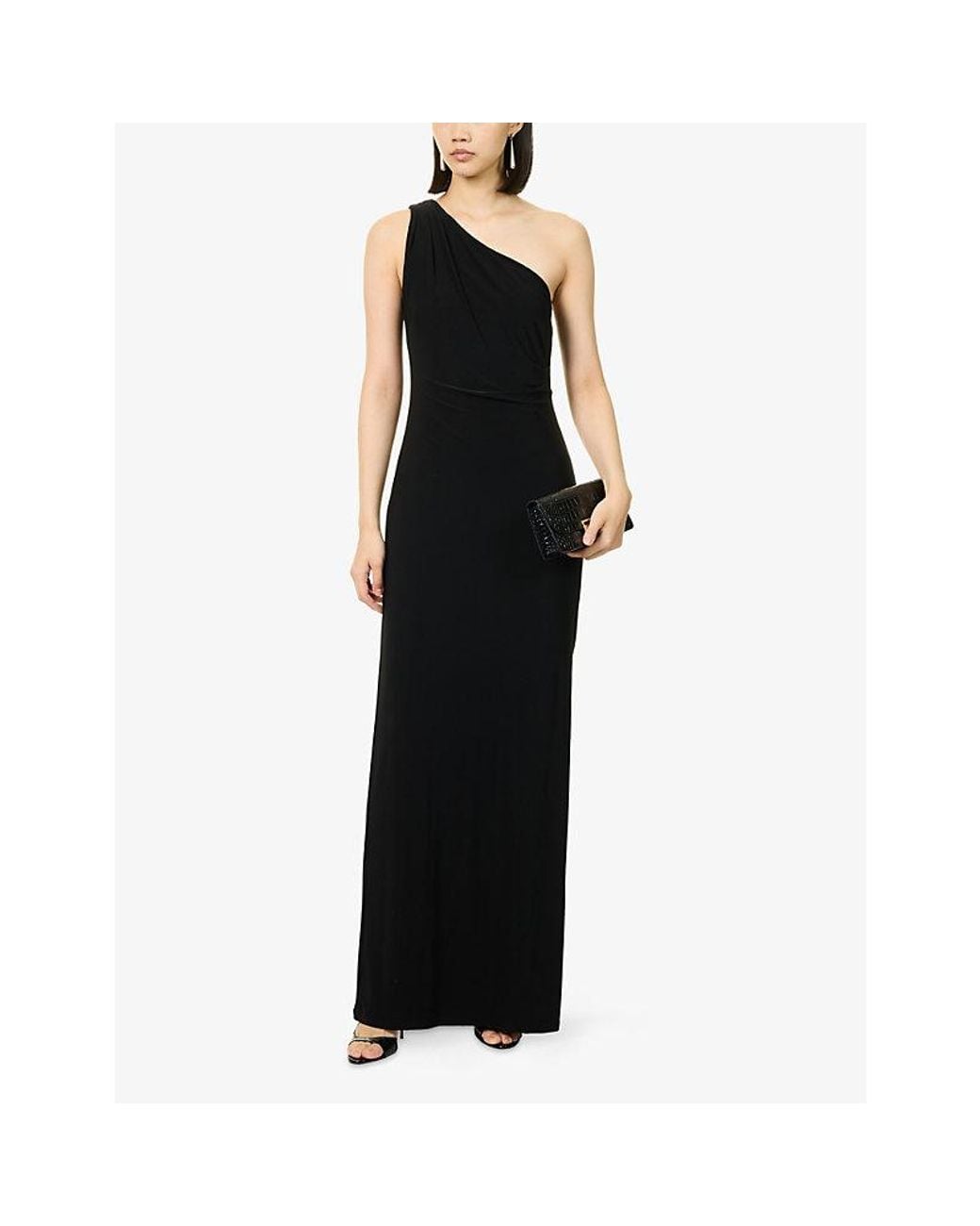 Ralph Lauren Black One-Shoulder Jersey Maxi Dress