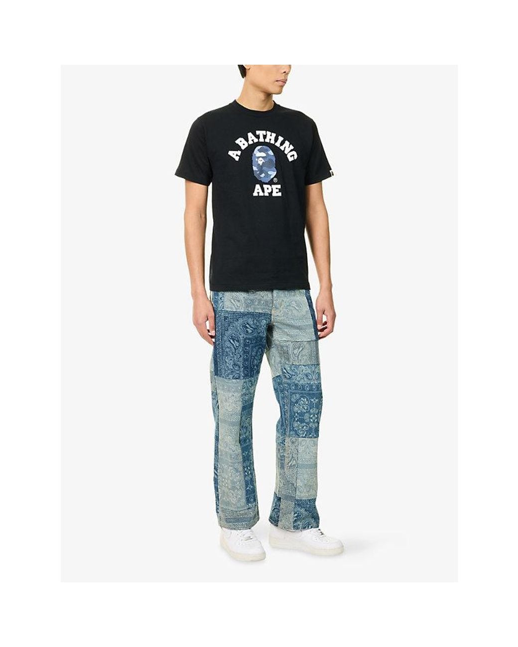 A Bathing Ape Black Logo-Print Crewneck Cotton T-Shirt for men