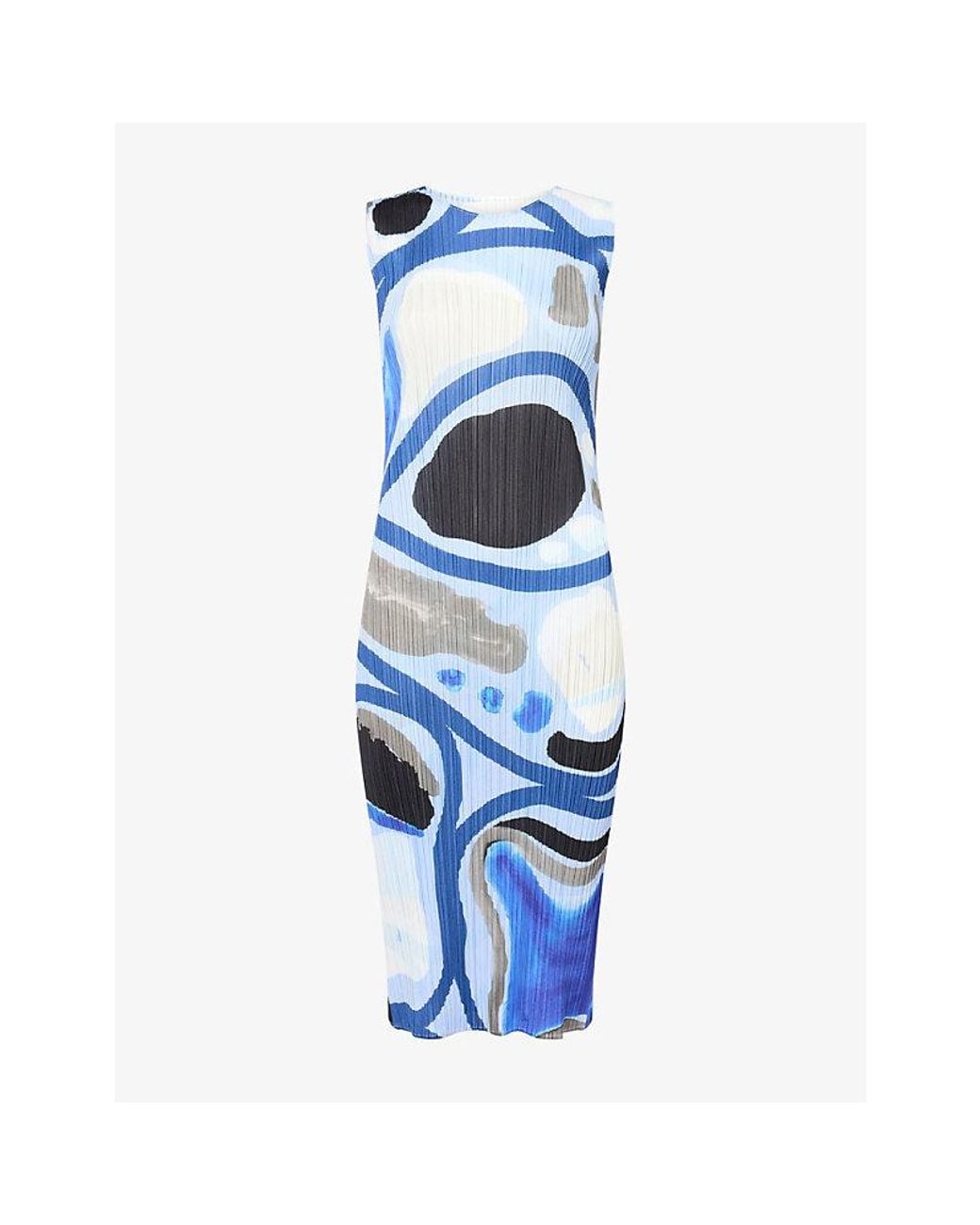 Pleats Please Issey Miyake Blue Roll Patterned Knitted Midi Dress