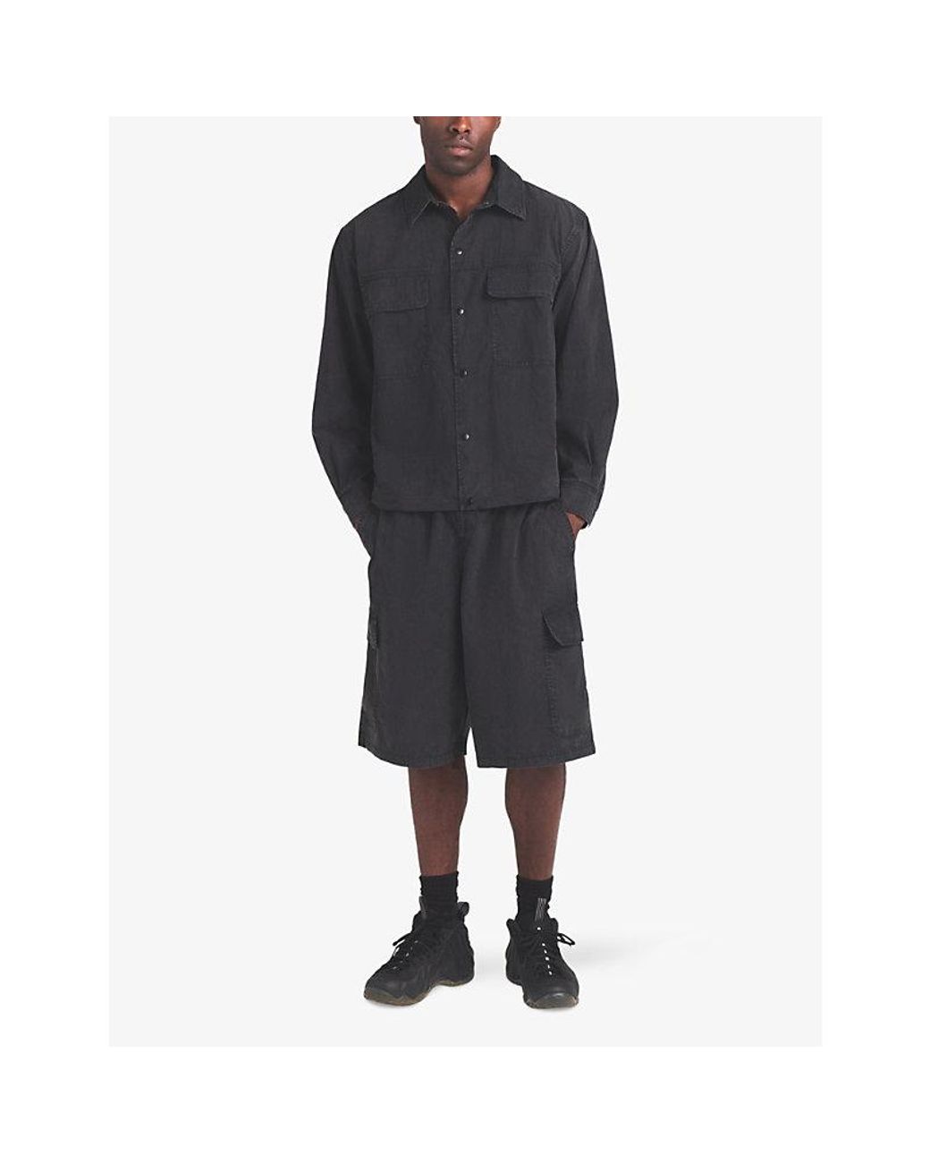 Skims Black Woven Relaxed Cotton-Nylon Shirt for men