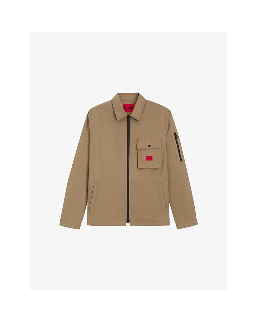 HUGO Natural Emmond Logo-Patch Cotton Overshirt for men