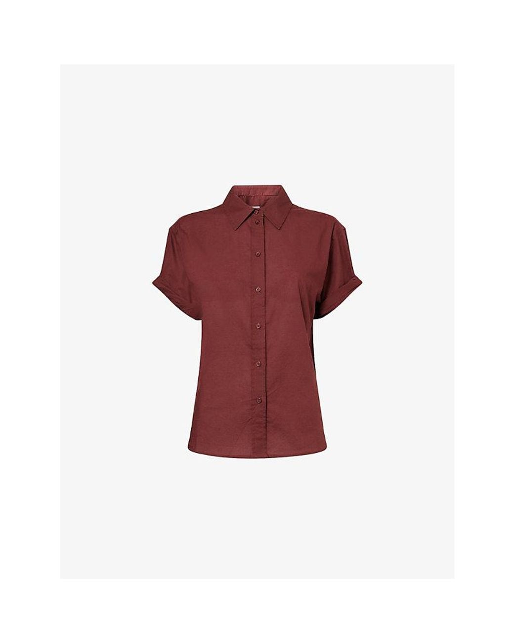 ME+EM Red Turn Up-Cuff Short-Sleeve Cotton-Poplin Shirt