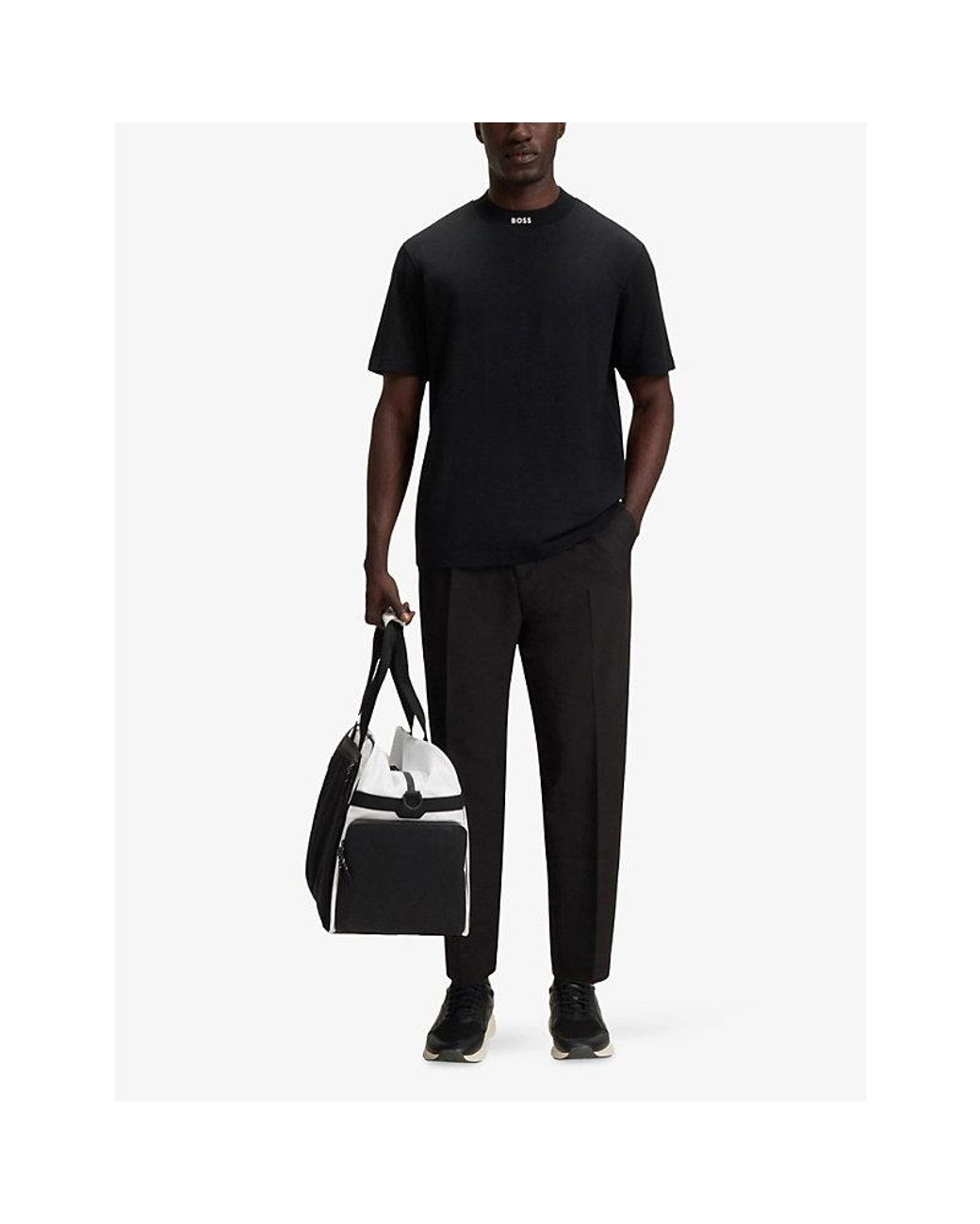 Boss Black Logo-Collar Short-Sleeve Stretch-Cotton T-Shirt for men