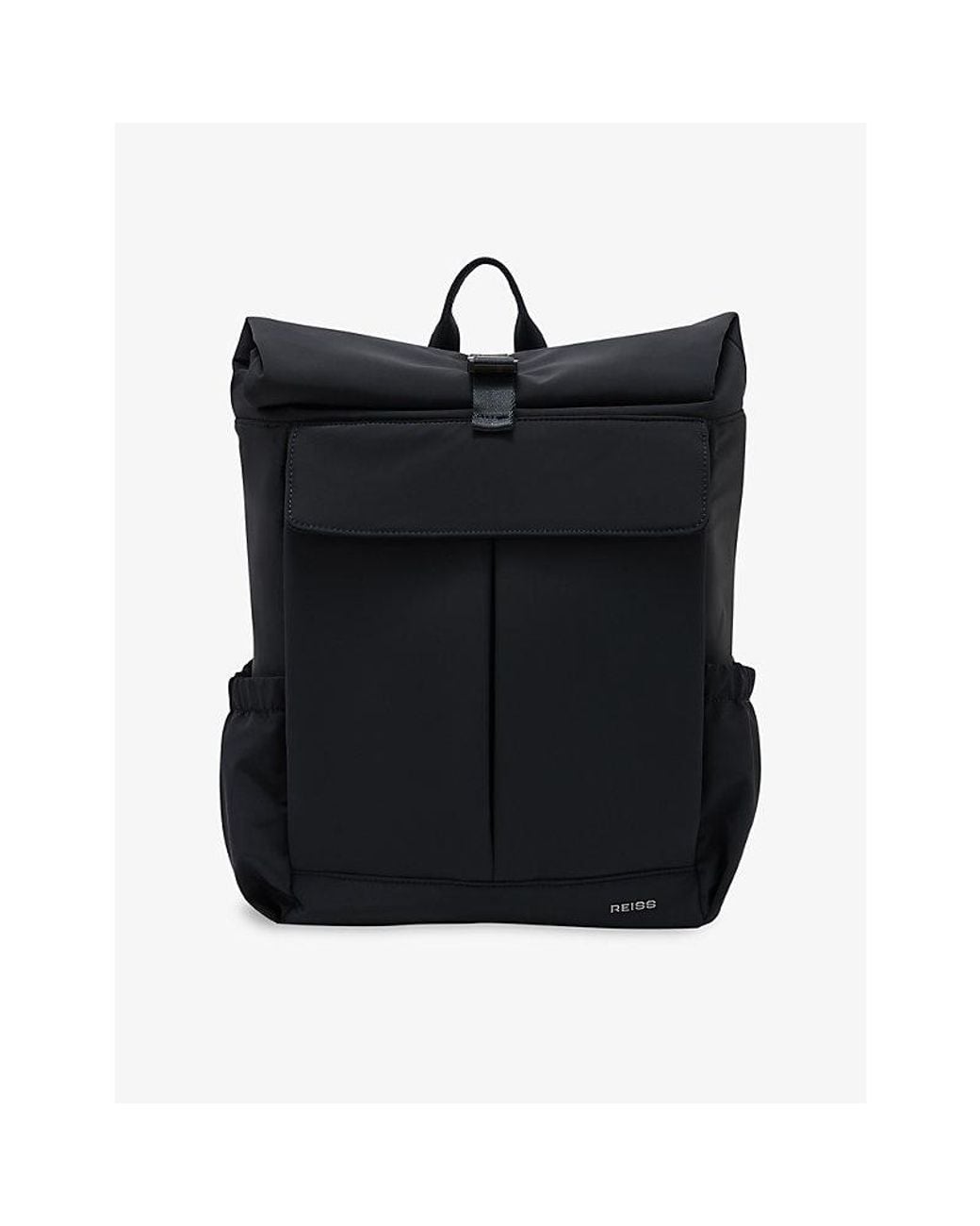 Reiss Black Roll-Top Branded Woven Backpack for men