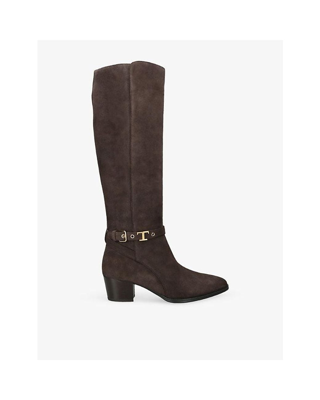 Tod's Brown Gomma Buckled Suede Heeled Knee-High Boots