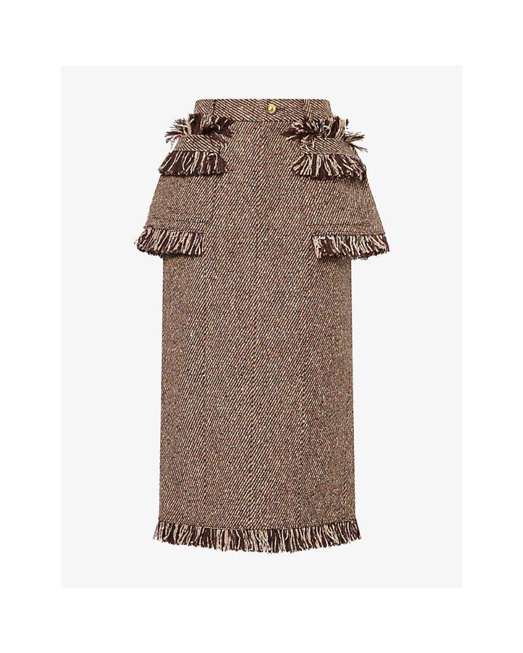 Sacai Brown Tweed Wool-Blend Midi Skirt