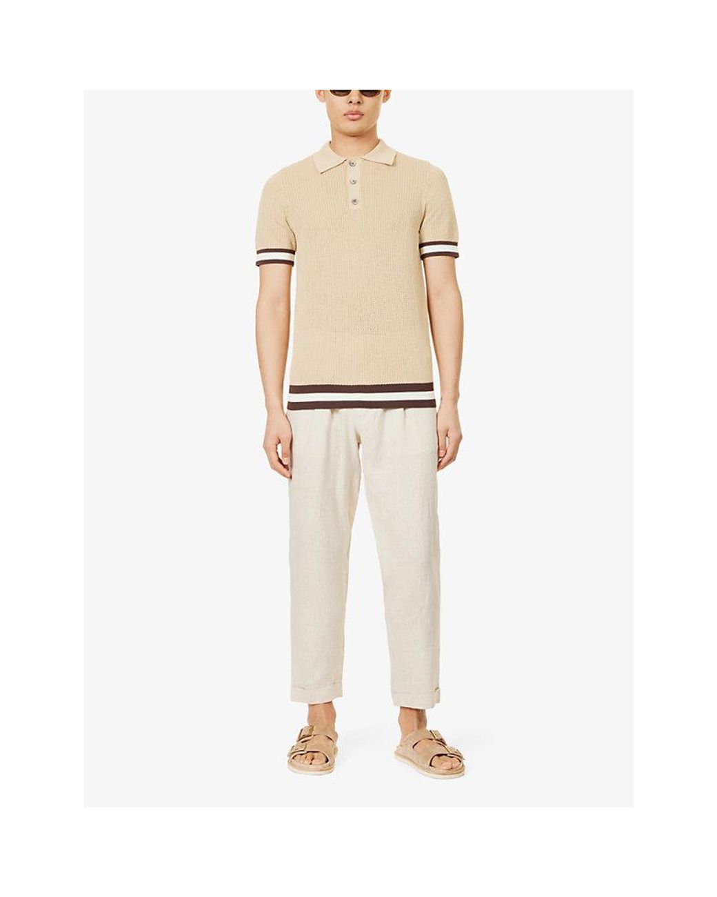CHE Natural Quinn Stripe-Trimmed Cotton-Knit Polo Shirt for men