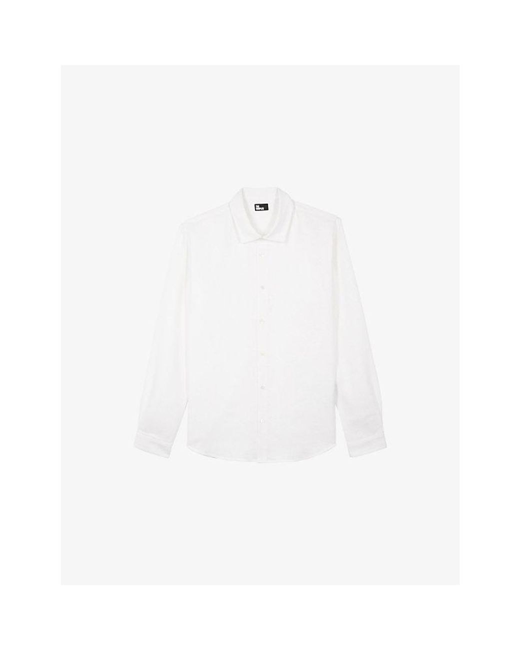 The Kooples White Logo-Embroidered Slim-Fit Linen Shirt for men