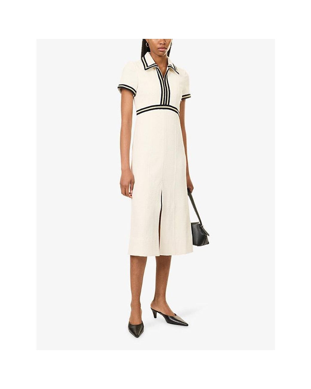 ME+EM White Fit And Flare Textured Woven Midi Dress
