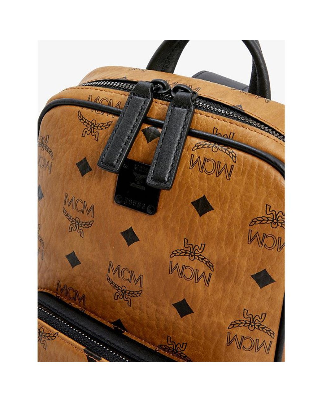 Mcm Men's Aren Maxi Monogram Small Crossbody Bag In Cognac