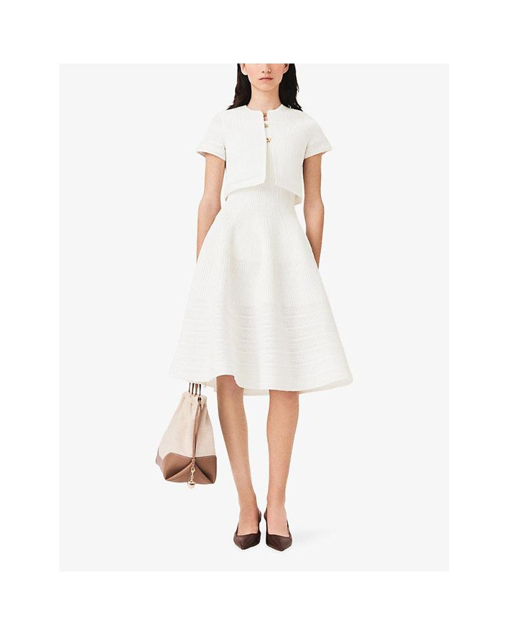 Maje White Short-Sleeved Ribbed Knitted Cardigan