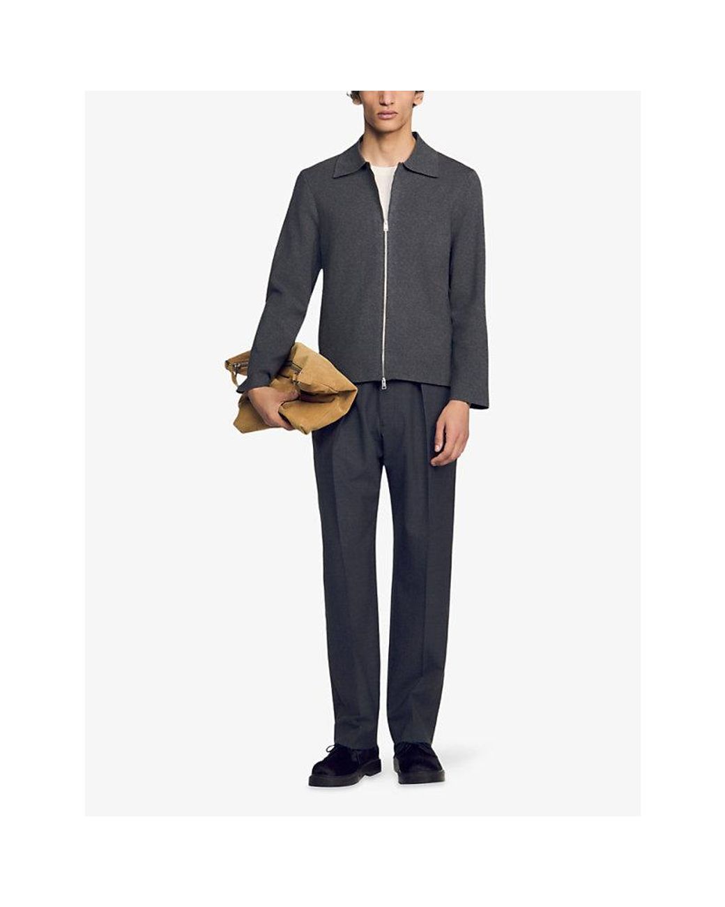 Sandro Black Zipped Regular-Fit Stretch-Knit Cardigan