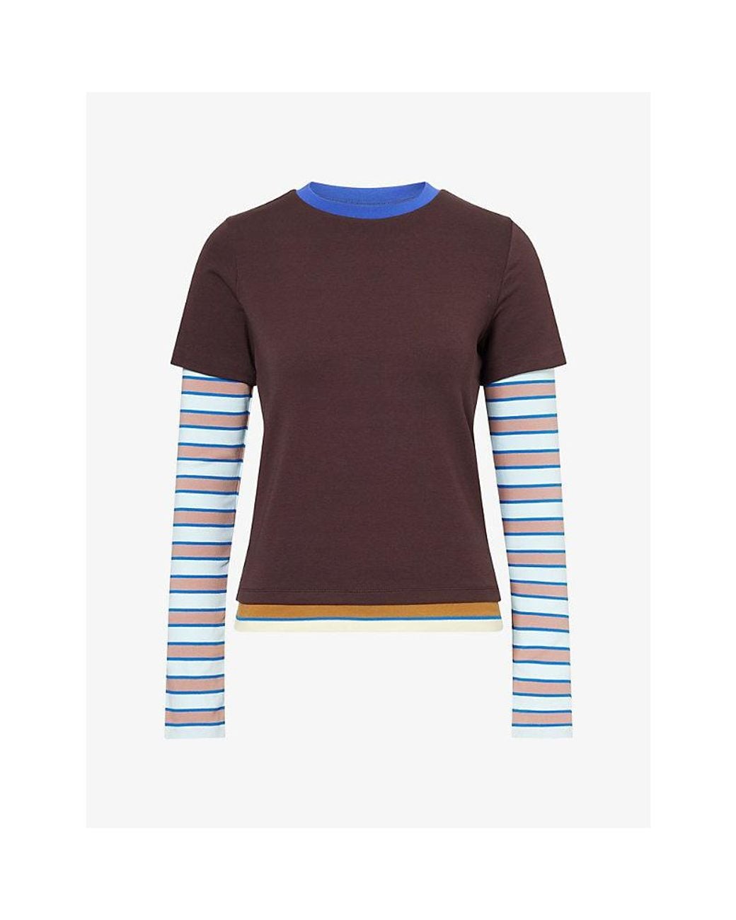 Staud Purple Dillon Slim-Fit Stripe Cotton-Jersey T-Shirt