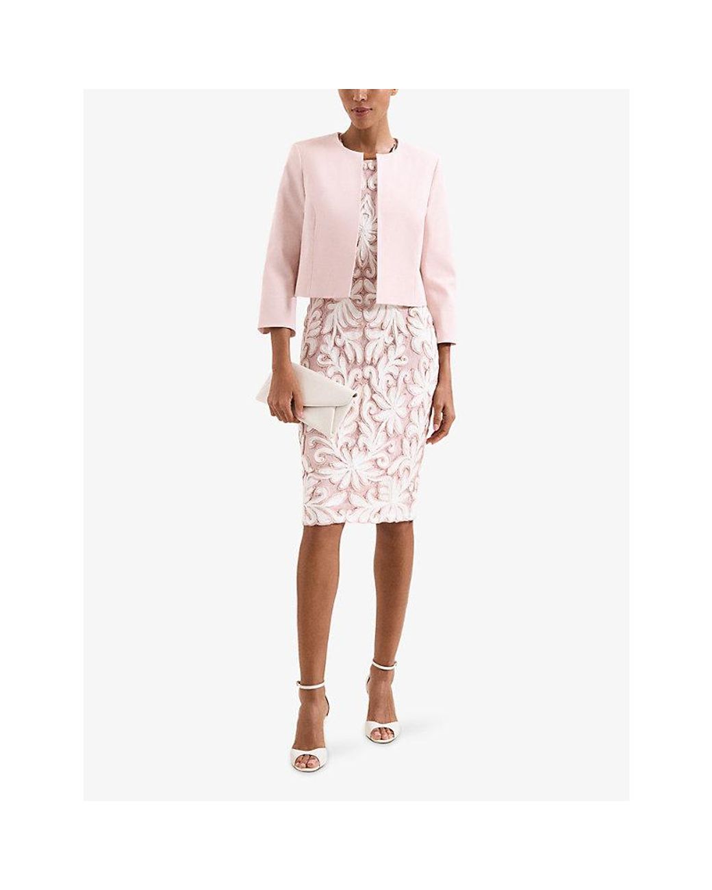 Phase Eight Pink Elizabeth Round-Neck Stretch-Woven Jacket