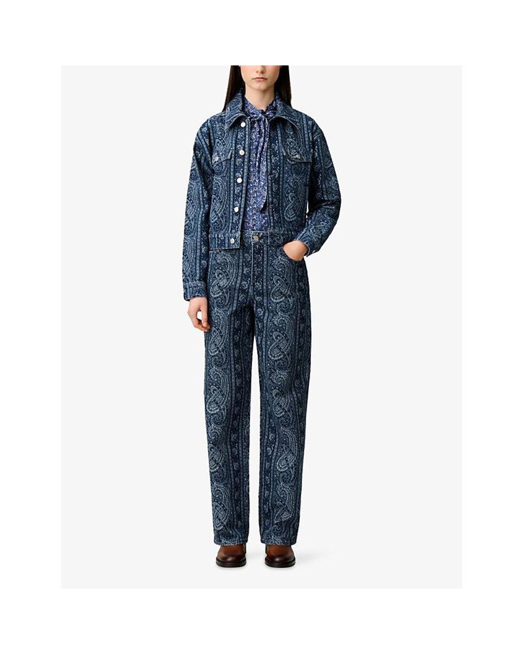 Claudie Pierlot Blue Paisley-Print Straight-Leg Denim Jeans