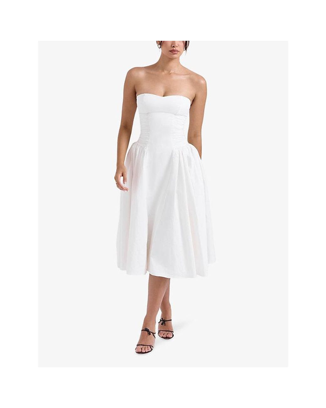 House Of Cb White Georgiana Slim-Fit Strapless Stretch-Cotton Midi Dress