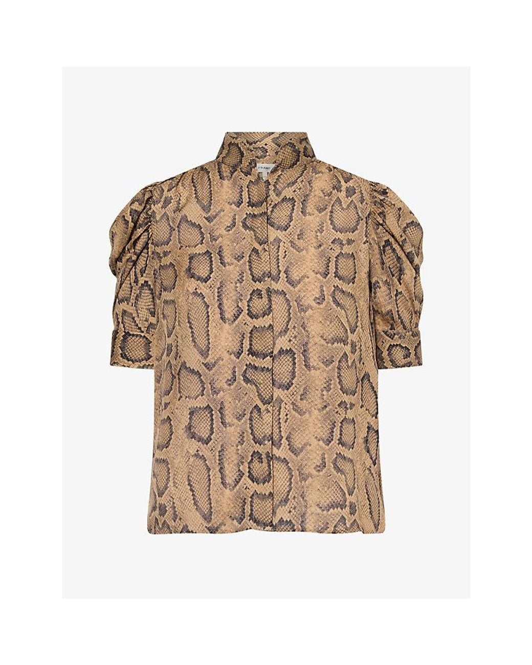 FRAME Natural The Gillian Snake-Print Silk Top