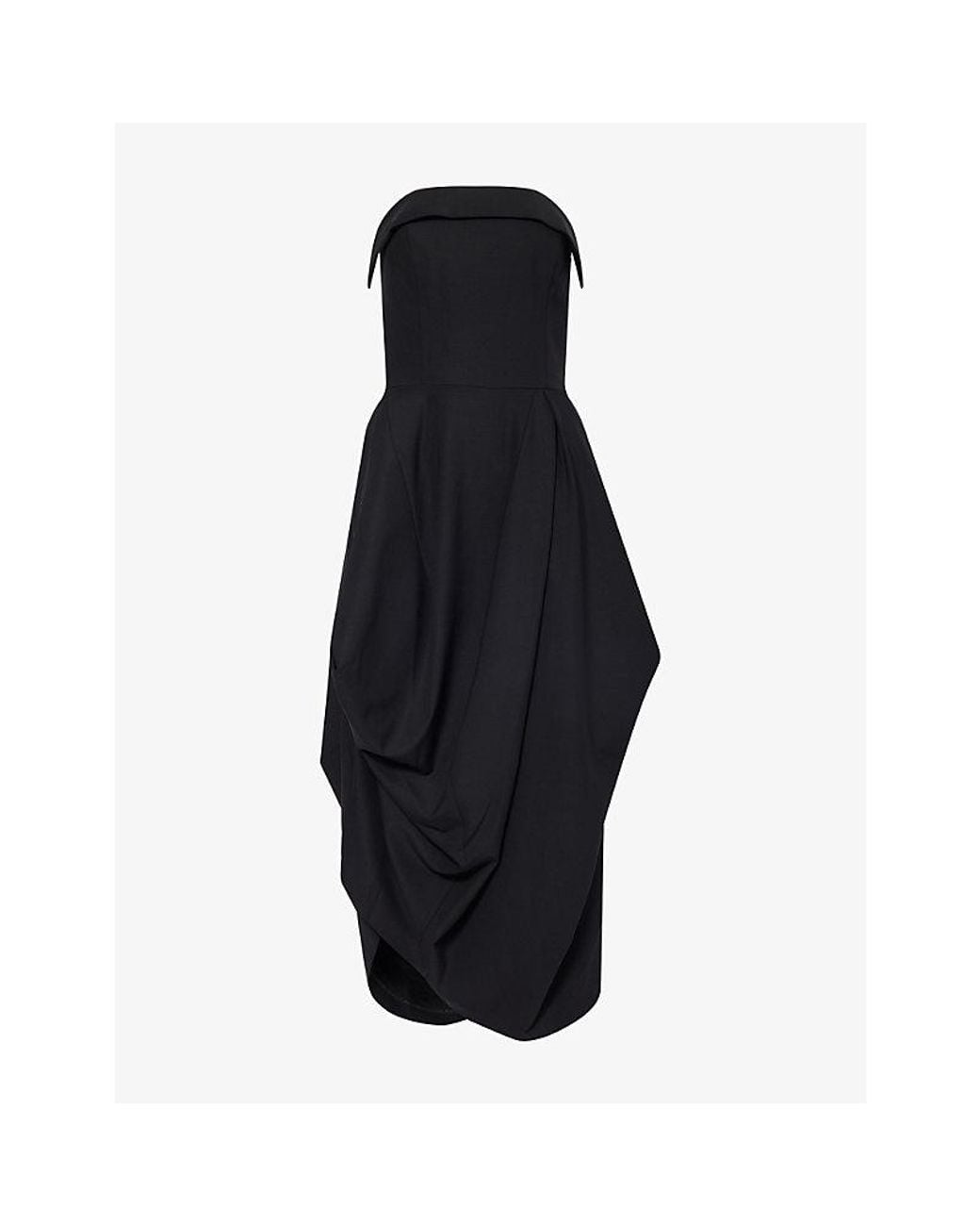 Ashlyn Black Evelin Asymmetric Draped Wool Dress