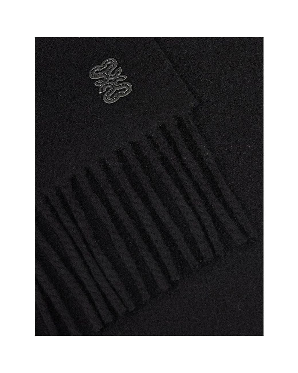 Sandro Black 4S Logo-Patch Wool Scarf