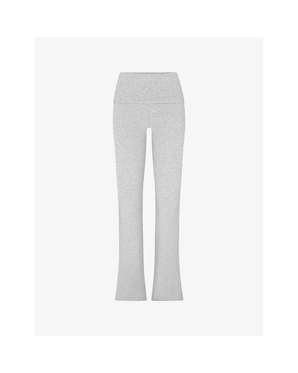 Skims White Light Heather Foldover Slim-Fit High-Rise Stretch-Jersey Trousers