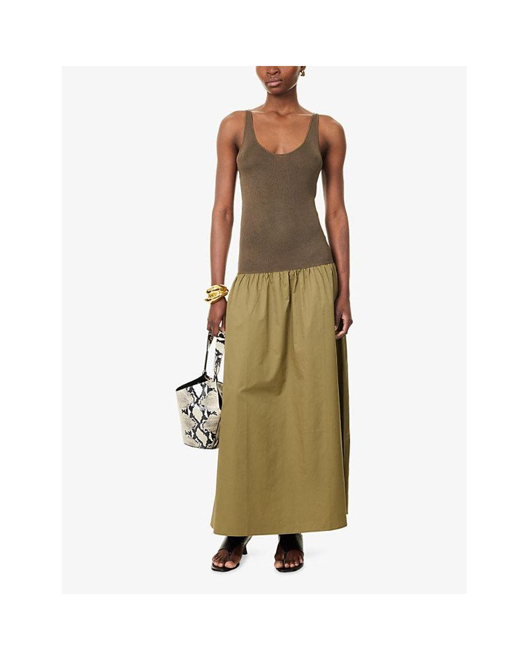 Frankie Shop Green Iliya Drop Waist Cotton Blend Maxi Dress