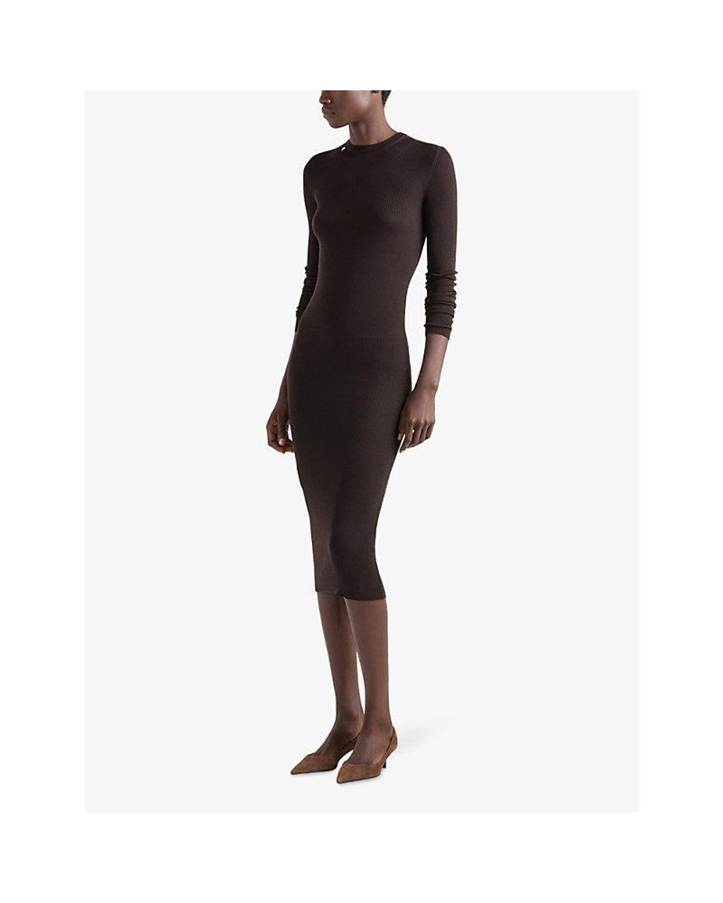 Prada Black Long-Sleeved Branded Wool Midi Dress