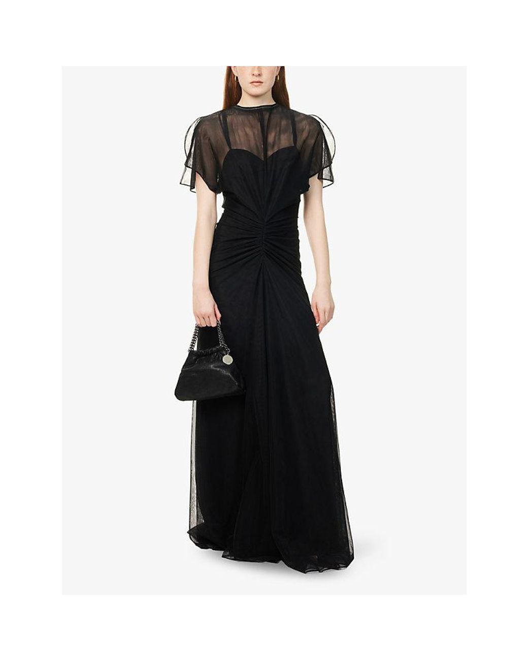 Victoria Beckham Gathered-Waist Sheer Mesh Maxi Dress in Black | Lyst