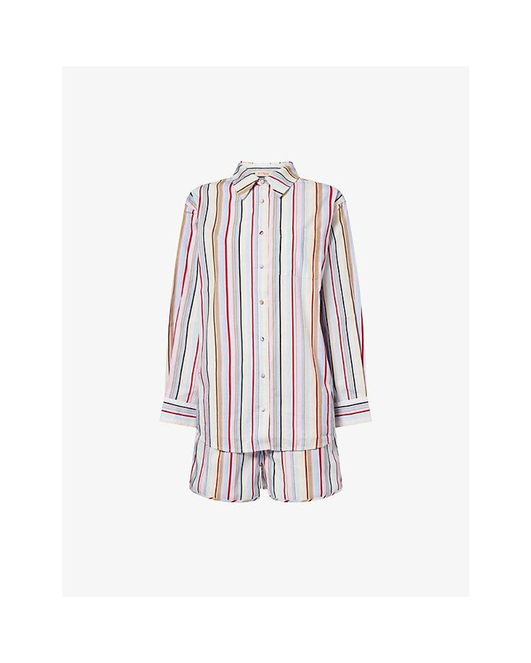 It's 9pm Multicolor X Oceanus Jessie Stripe-Print Cotton Pyjama Set