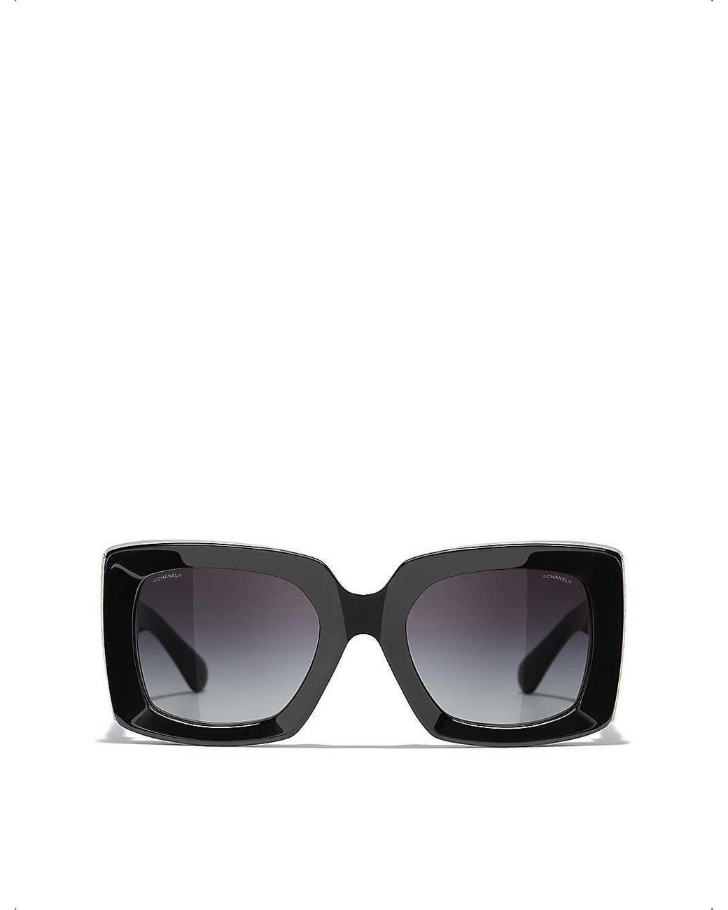 Chanel Rectangle Sunglasses in Black | Lyst