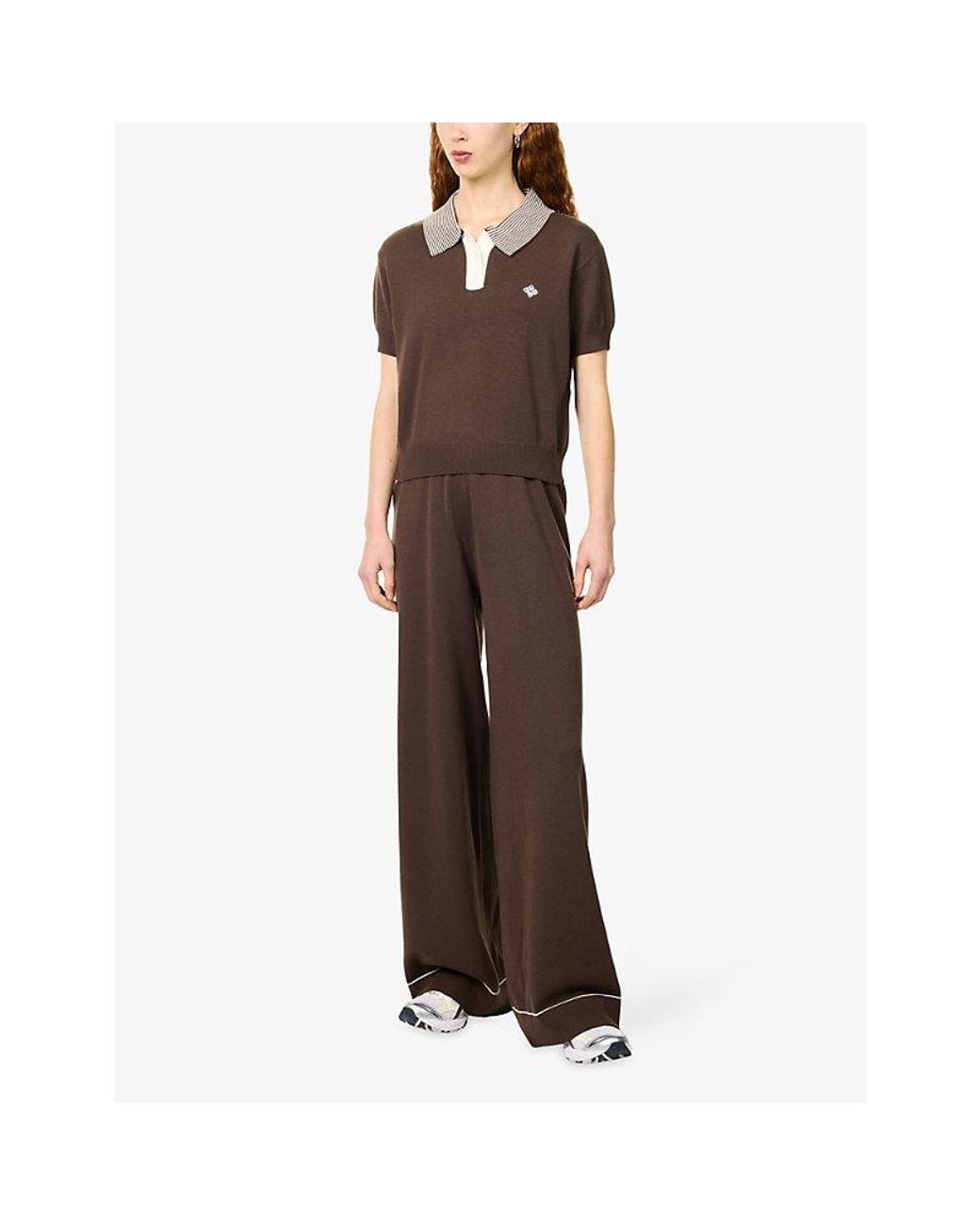 The Couture Club Brown Short-Sleeve Knitted Polo Top
