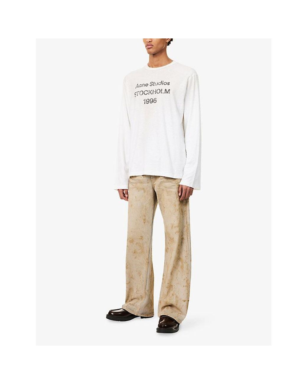 Acne White Edden 1996 Long-Sleeve Cotton T-Shirt for men