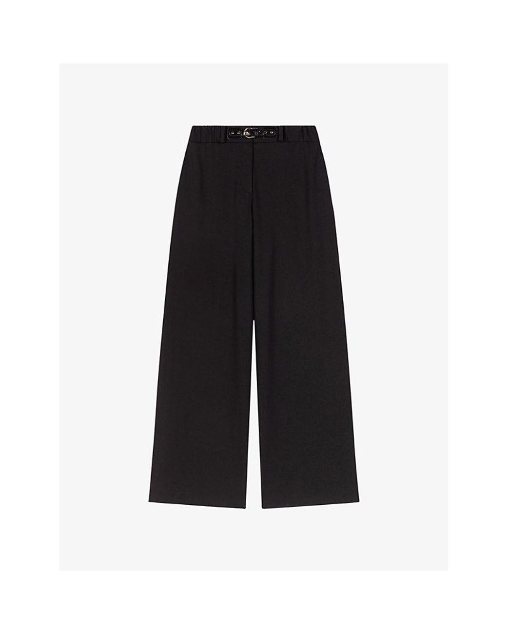 Maje Black Wide-Leg Mid-Rise Stretch-Woven Trousers