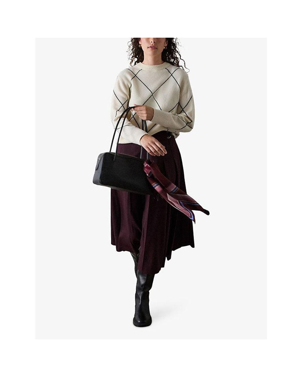 Whistles Purple Pleated Side-Belt Stretch Wool-Blend Midi Skirt