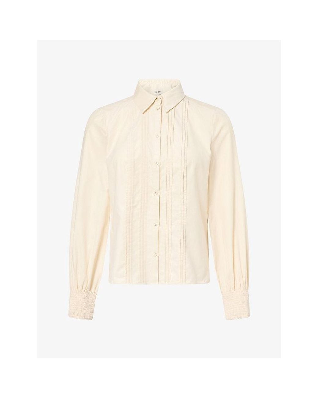 ME+EM White Micro Cord Pleated Cotton-Blend Blouse