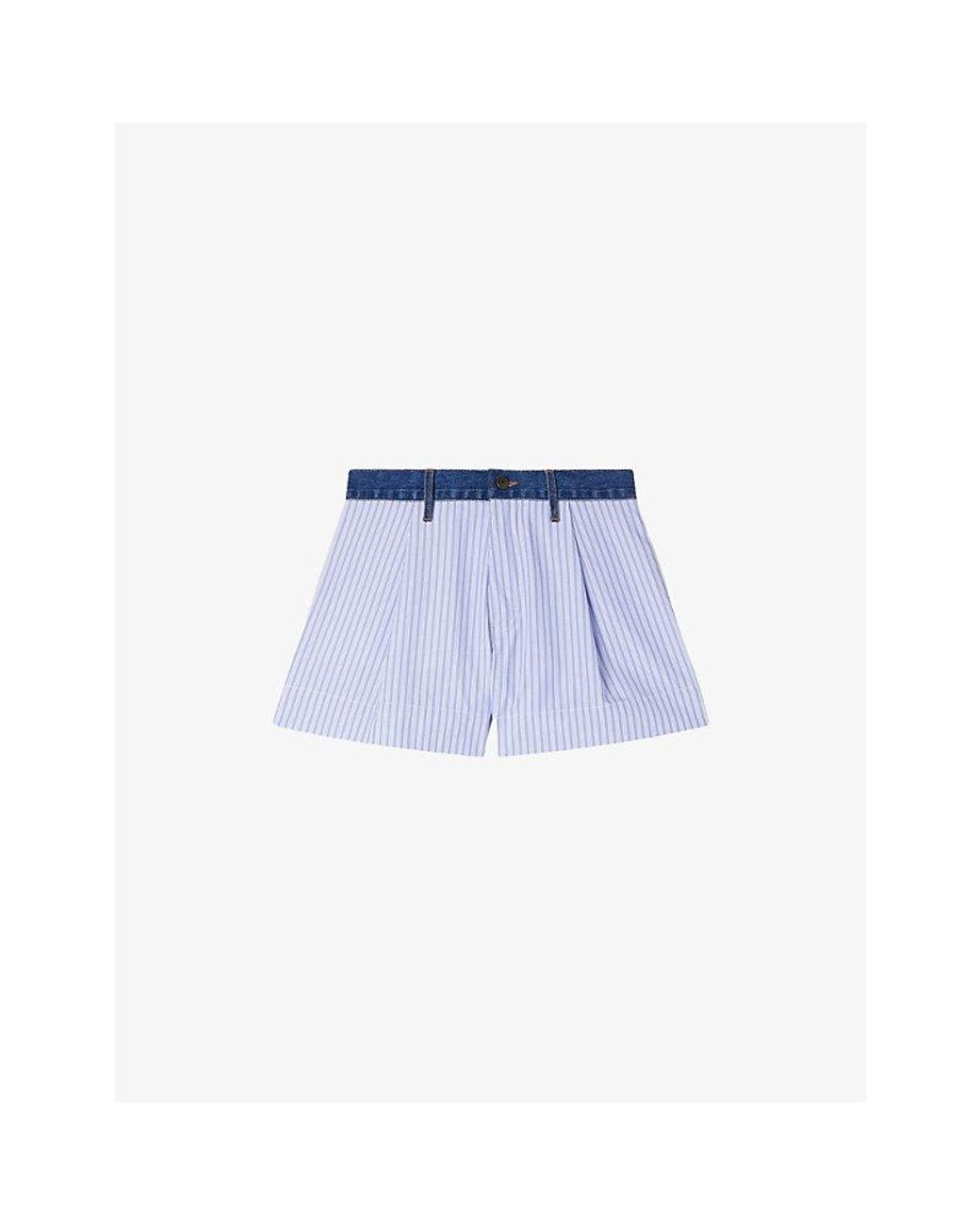 Sandro Blue Striped Denim-Trim Woven Shorts