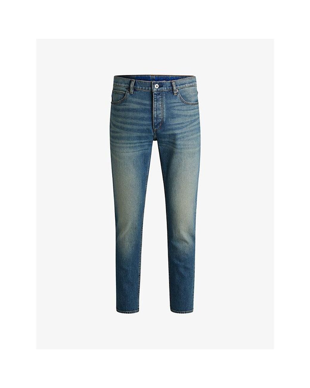 HUGO Blue Tapered-Leg Mid-Rise Stretch-Denim Jeans for men