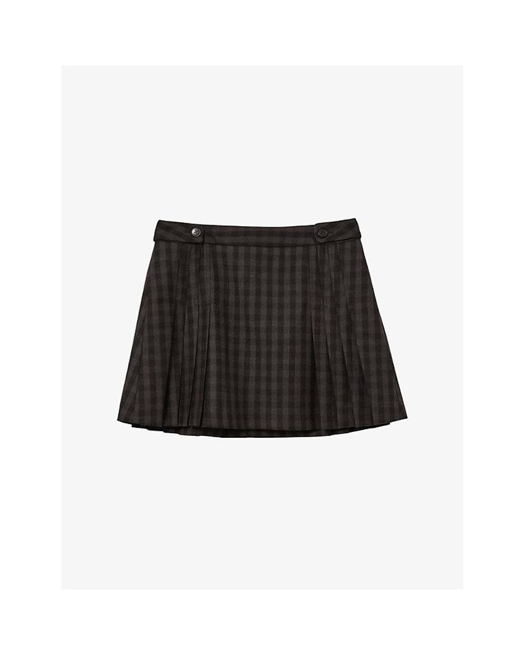 Reiss Black Sandor Checked Wool-Blend Mini Skirt
