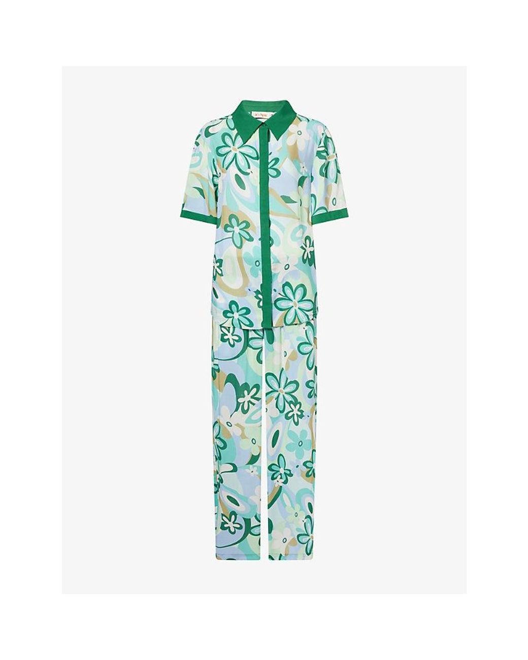 It's 9pm Green Antibes Floral-Print Woven Pyjama Set