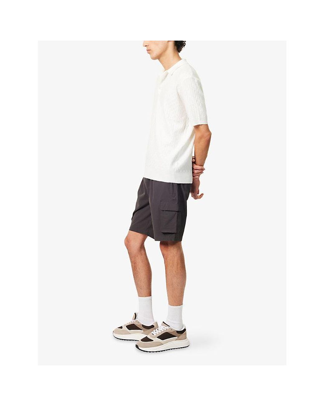 Arne Gray Utility Cargo Multi-Pockets Stretch-Woven Shorts for men