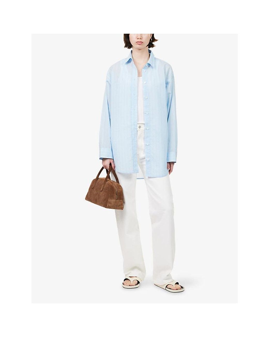 Agolde Blue Sona Pinstripe Cotton-Blend Shirt