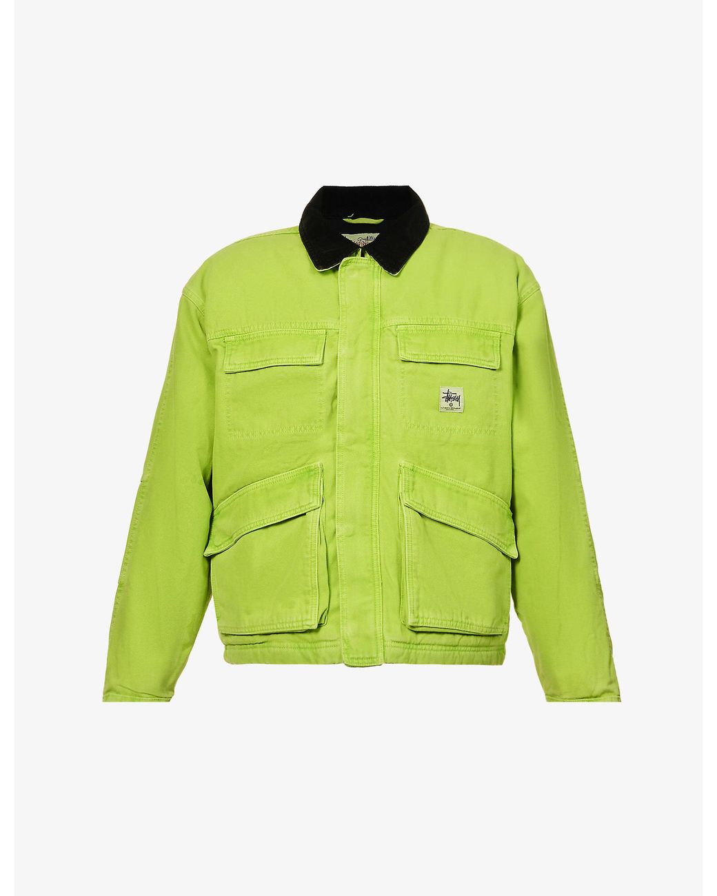 Stussy Spread-collar Brand-patch Cotton-canvas Jacket in Green for