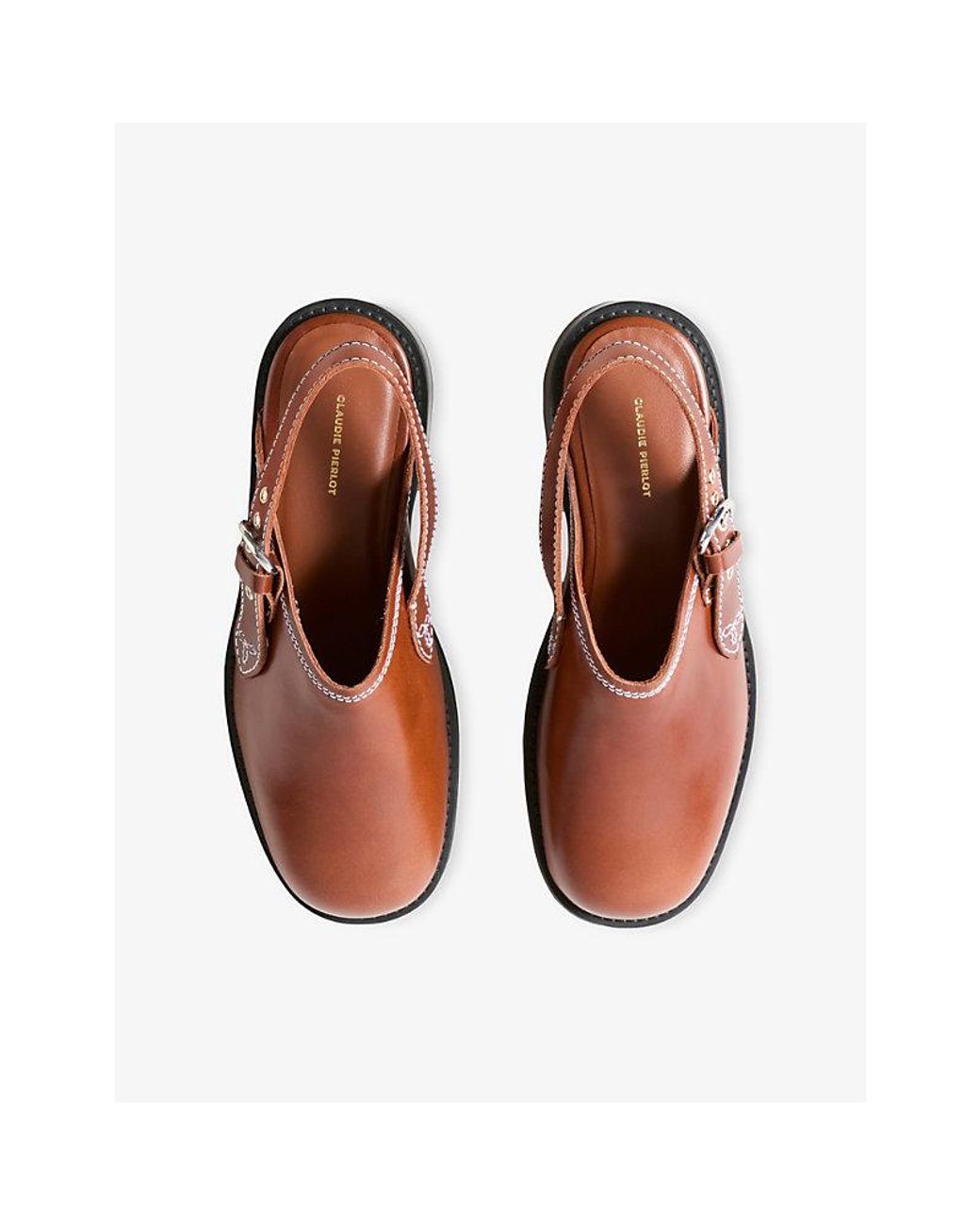 Claudie Pierlot Brown Buckle-Strap Leather Clogs